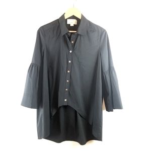 Nicole Miller Artelier BLACK Bell Sleeve Button Up